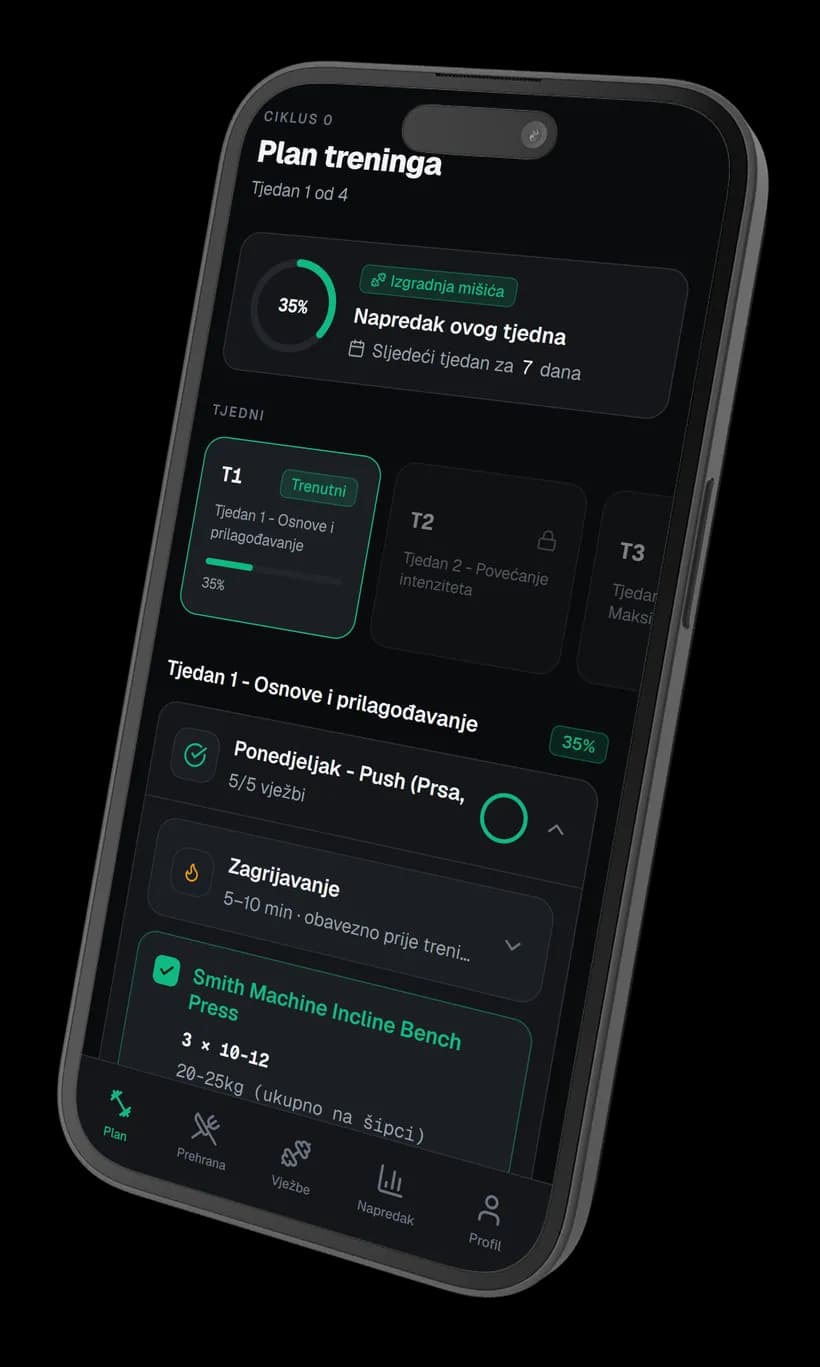 Personalizirani plan treninga u LetsGo Fitness aplikaciji